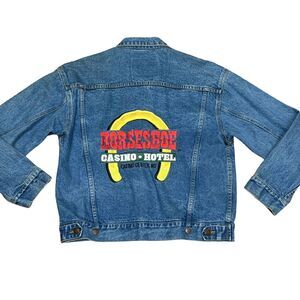 🧥🐎 Vintage Women’s Horseshoe Casino Hotel Embroidered Jean Jacket – Size M